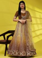 Fancy Net Brown Wedding Wear Embroidery Work Readymade Lehenga Choli